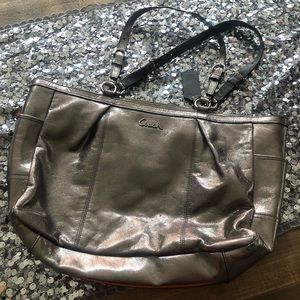 Silver Metallic Leather Coach Purse